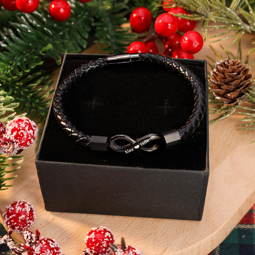 Personalised To My Man Infinity Leather Bracelet Gift Set, Custom Name Men's Bracelet Gifts For Him