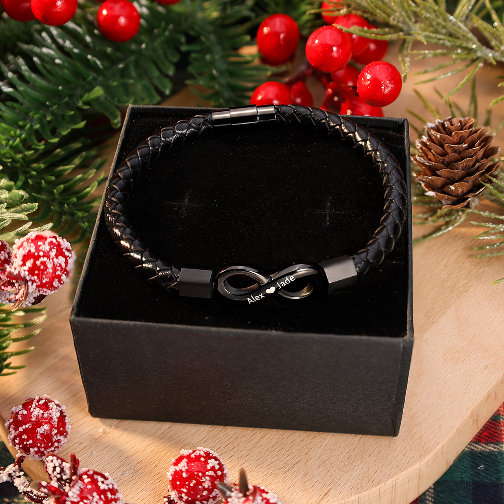Personalised To My Man Infinity Leather Bracelet Gift Set, Custom Name Men's Bracelet Gifts For Him