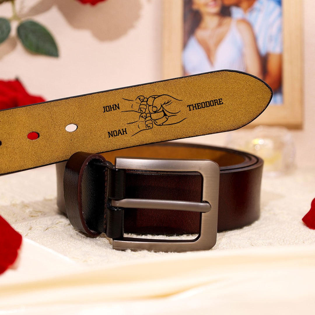 Personalised Men's Belt Custom 3-7 Names Engraved Leather Belt with Names Thoughtful Gift for Dad | Jessemade
