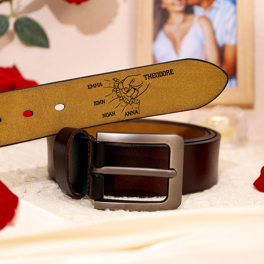 Personalised Men's Belt Custom 3-7 Names Engraved Leather Belt with Names Thoughtful Gift for Dad | Jessemade