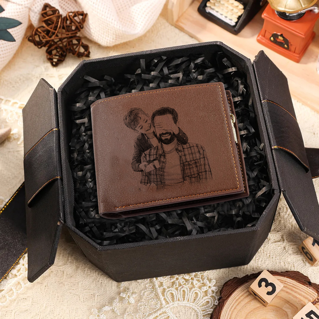 Personalised Men's Wallet with Custom Photo & Name & Letter PU Leather