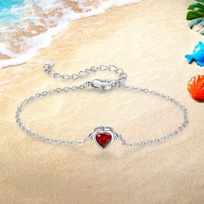 Personalised Women's Birthstone Bracelet with 1 Birthstone, Heart Pendant Design Gift for Her | Jessemade