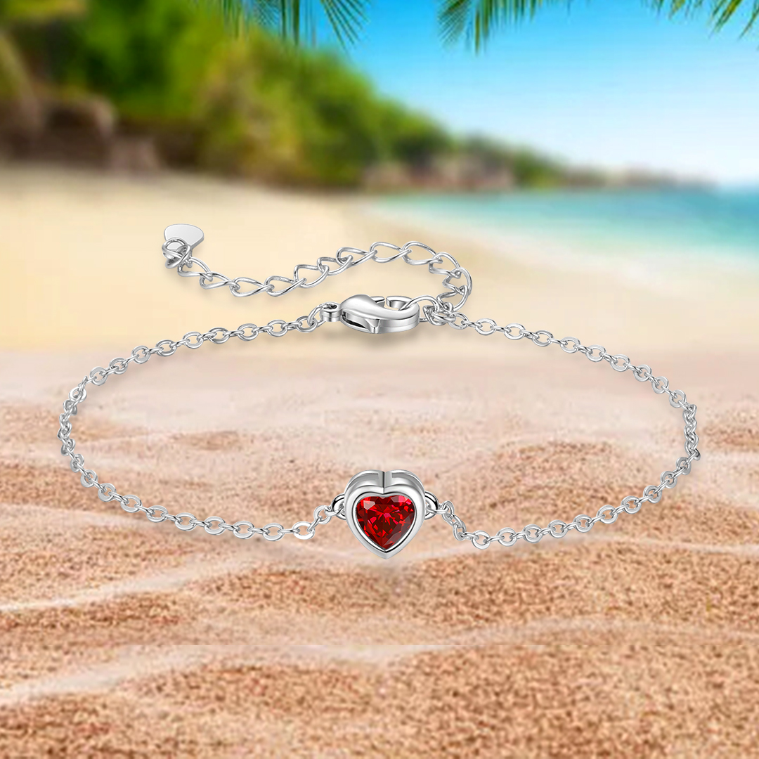 Personalised Women's Birthstone Bracelet with 1 Birthstone, Heart Pendant Design Gift for Her | Jessemade