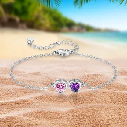 Personalised Women's Birthstone Bracelet with 2 Birthstones, Heart Pendant Design Gift for Her | Jessemade