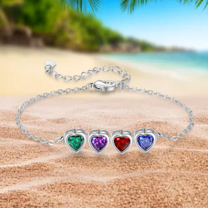 Personalised Women's Birthstone Bracelet with 4 Birthstones, Heart Pendant Design Gift for Her | Jessemade