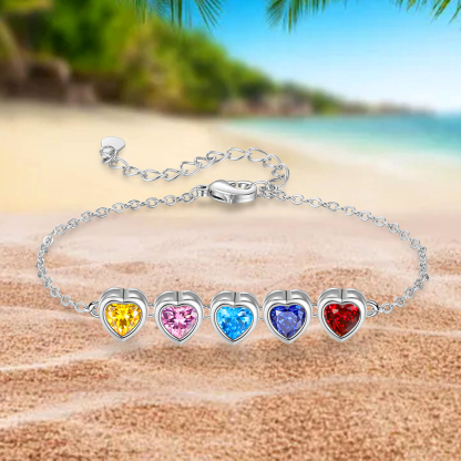 Personalised Women's Birthstone Bracelet with 5 Birthstones, Heart Pendant Design Gift for Her | Jessemade
