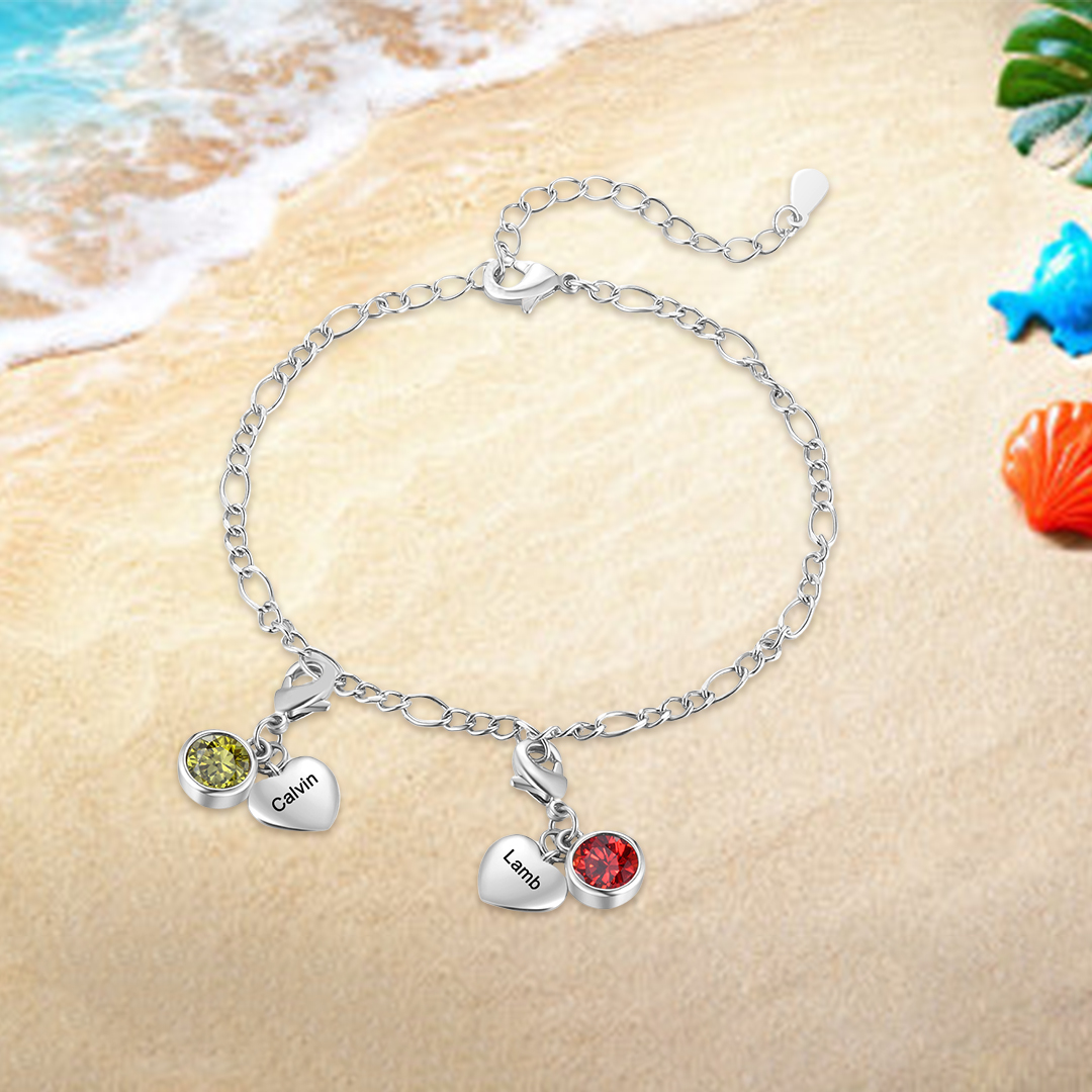 2 Names & 2 Birthstones - Personalised Birthstone Beautiful Bracelet Gift for Her | Jessemade