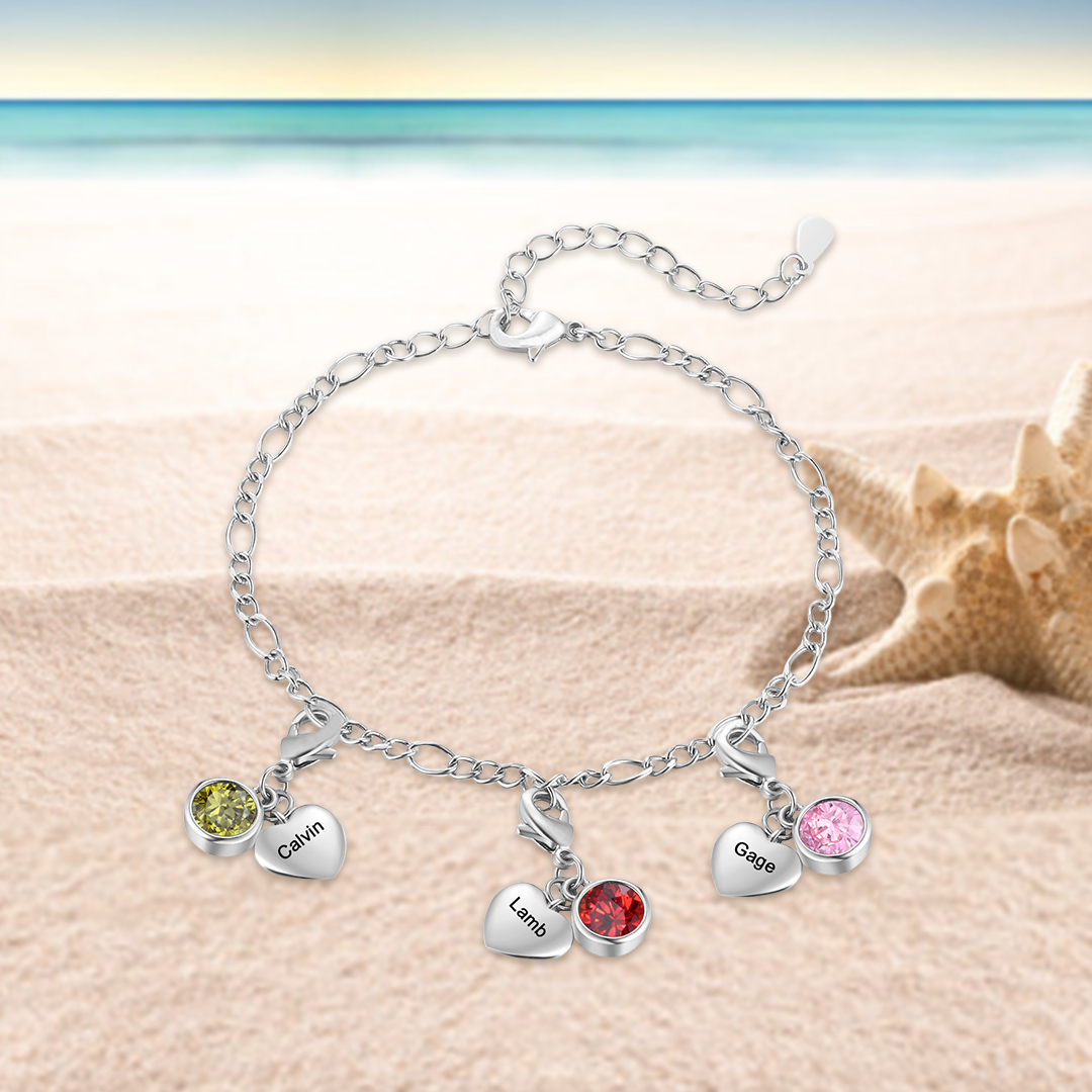 3 Names & 3 Birthstones - Personalised Birthstone Beautiful Bracelet Gift for Her | Jessemade