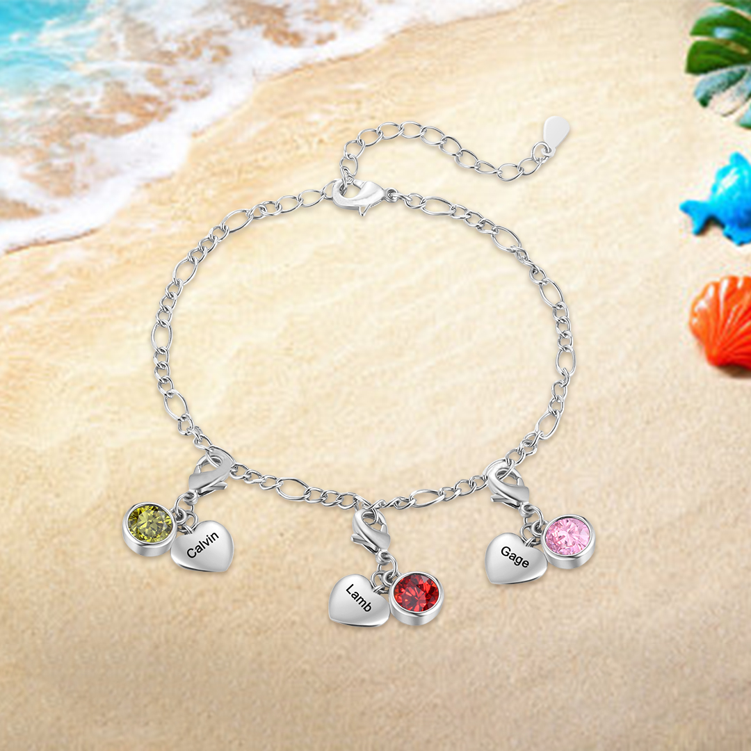 3 Names & 3 Birthstones - Personalised Birthstone Beautiful Bracelet Gift for Her | Jessemade