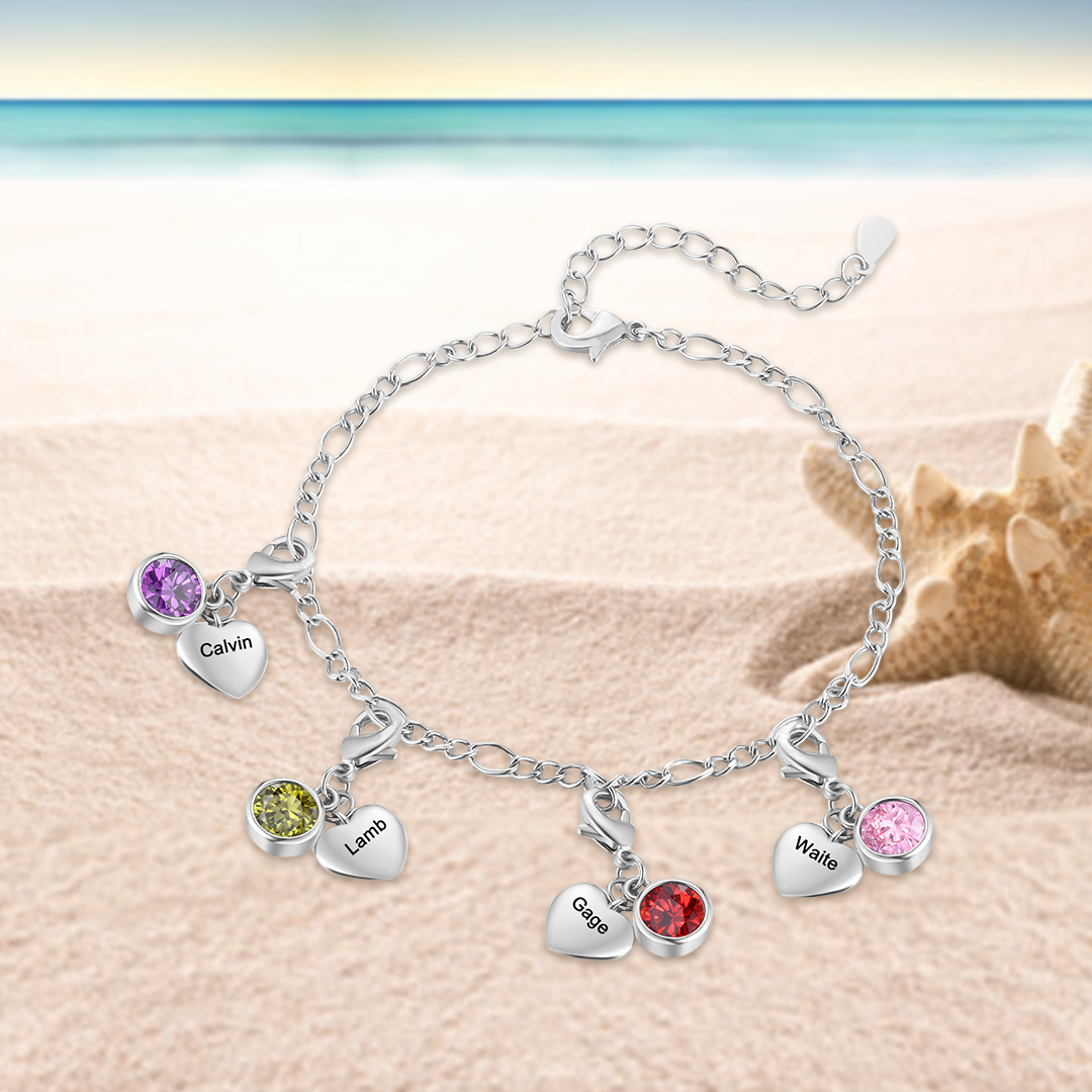 4 Names & 4 Birthstones - Personalised Birthstone Beautiful Bracelet Gift for Her | Jessemade