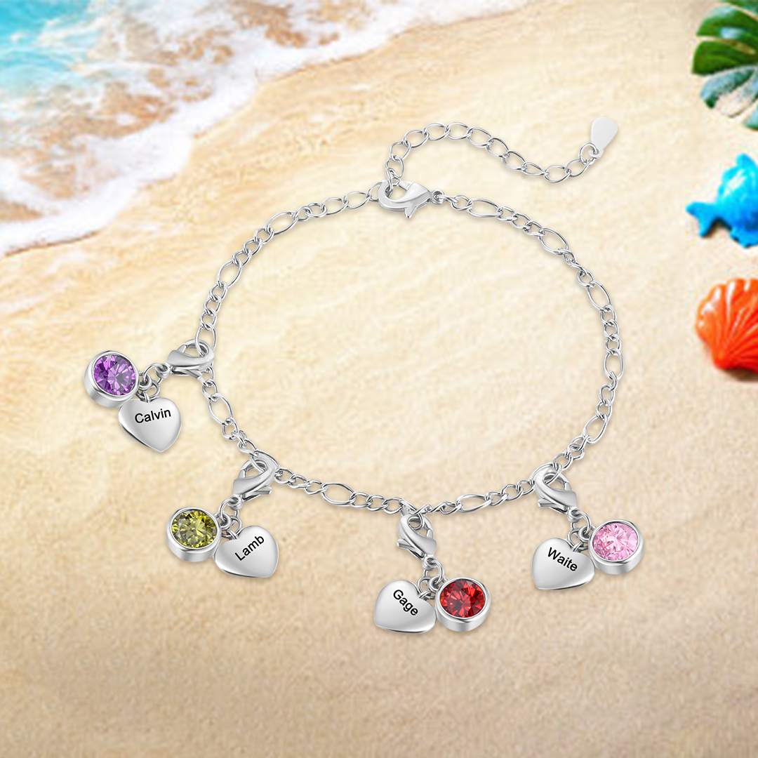 4 Names & 4 Birthstones - Personalised Birthstone Beautiful Bracelet Gift for Her | Jessemade
