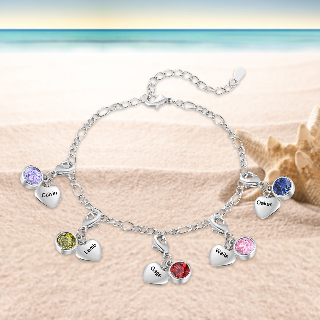5 Names & 5 Birthstones - Personalised Birthstone Beautiful Bracelet Gift for Her | Jessemade
