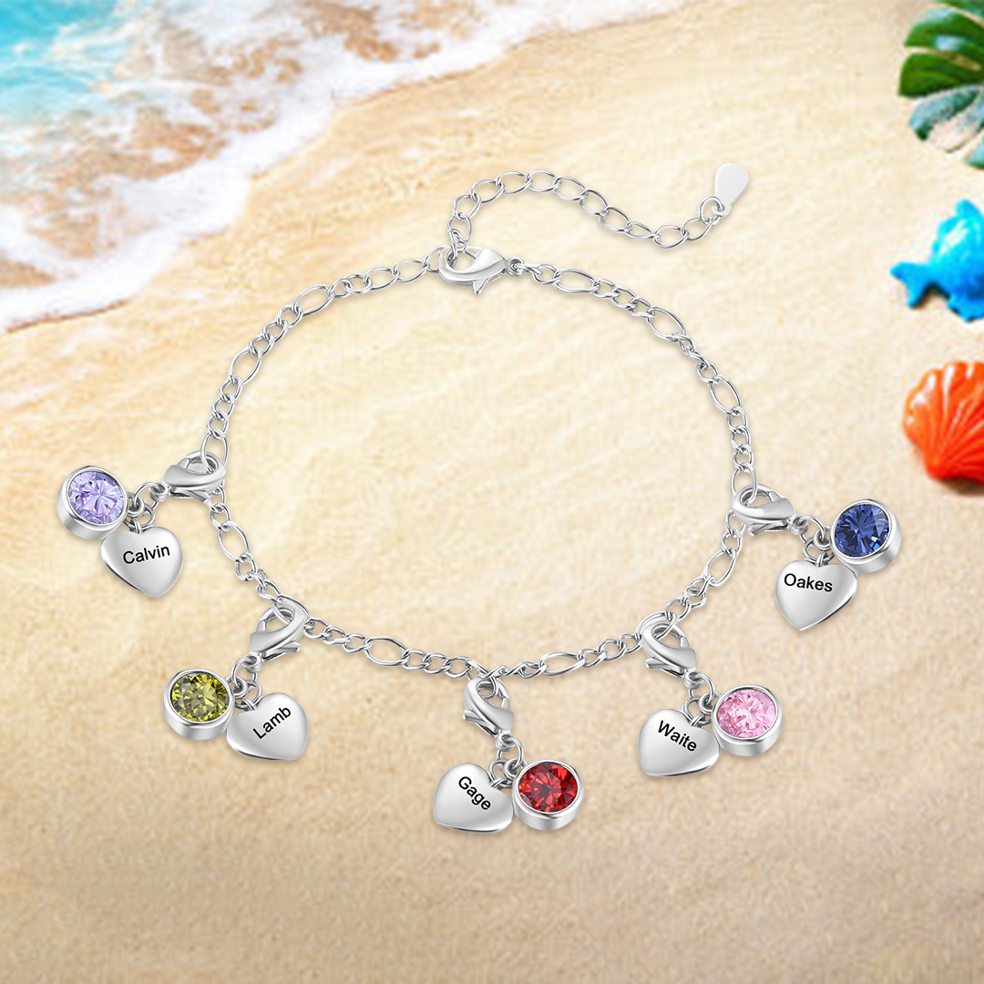 5 Names & 5 Birthstones - Personalised Birthstone Beautiful Bracelet Gift for Her | Jessemade