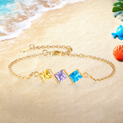 3 Birthstones Personalised Women's Birthstone Bracelet, Square Pendant Design Gift for Her | Jessemade