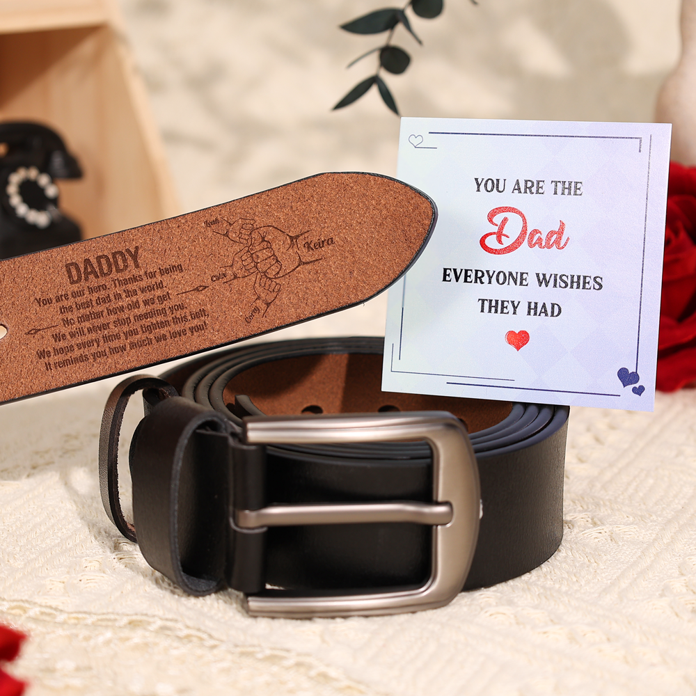 2 Names Personalised Fist Leather Belt, Custom Adjustable Man Belt Gift for Dad | Jessemade
