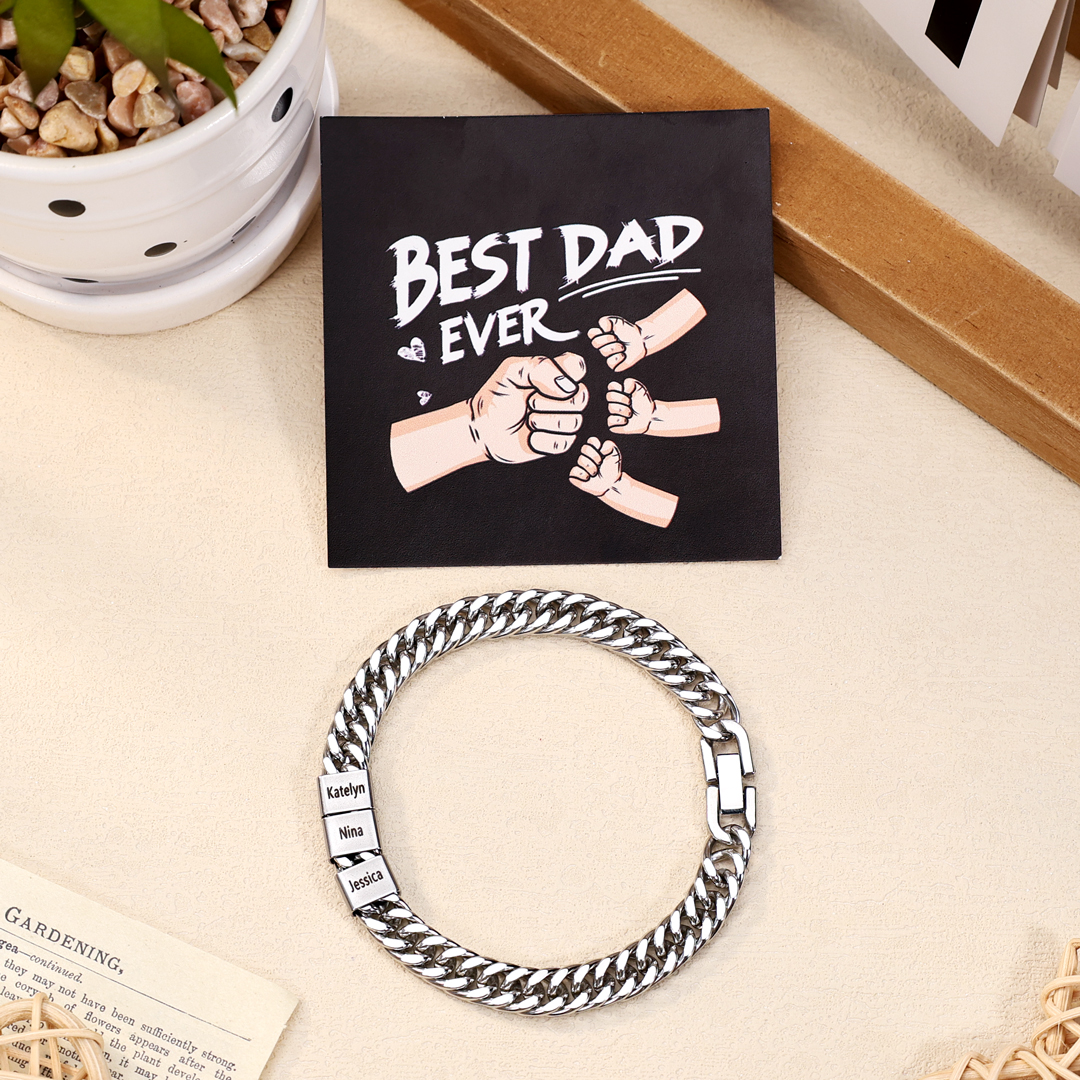 Custom Engraved 3 Names Cuban Link Mens Bracelet - Personalised Father's Day Gift for Dad/Grandad | Jessemade