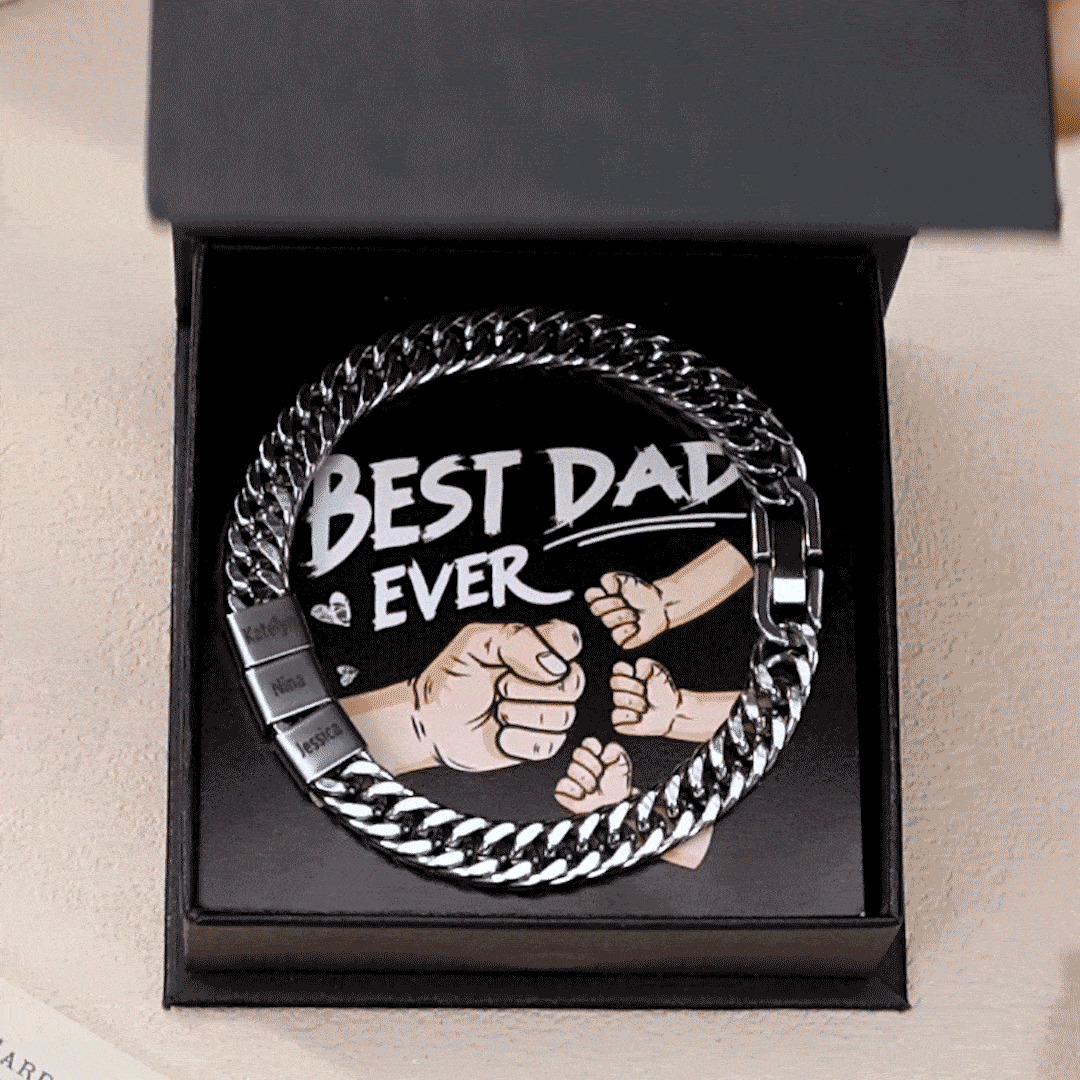 Custom Engraved 3 Names Cuban Link Mens Bracelet - Personalised Father's Day Gift for Dad/Grandad | Jessemade