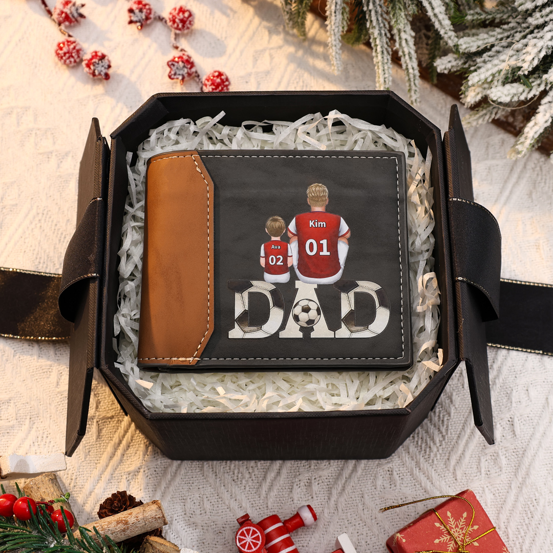 Personalised Football PU Leather Wallet Custom 1-4 Names Family Design Gift for Dad | Jessemade