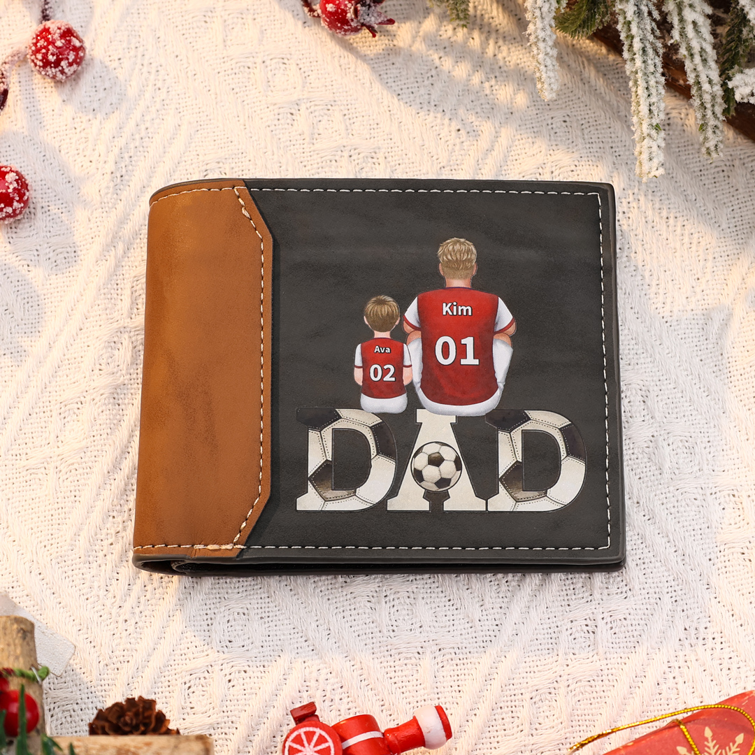 Personalised Football PU Leather Wallet Custom 1-4 Names Family Design Gift for Dad | Jessemade