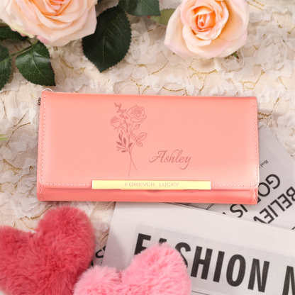 Personalised Women’s Wallet – Custom Birth Flower & Name - “Forever Lucky”– Valentine’s Day Gift for Her | Jessemade