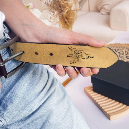Personalised Leather Belt, Custom Engraved 4 Names Belt Gift for Dad | Jessemade