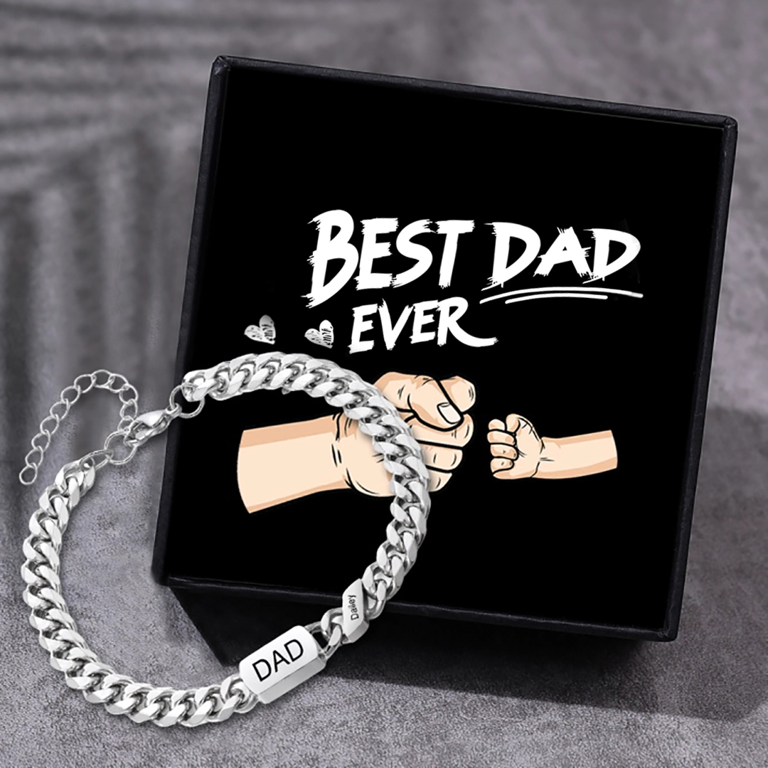 Personalised Cuban Chain Bracelet, Custom Text & 1 Name Engraved Gift for Men | Jessemade