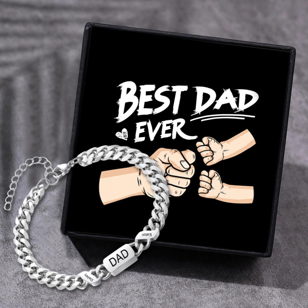 Personalised Cuban Chain Bracelet, Custom Text & 2 Names Engraved Gift for Men | Jessemade