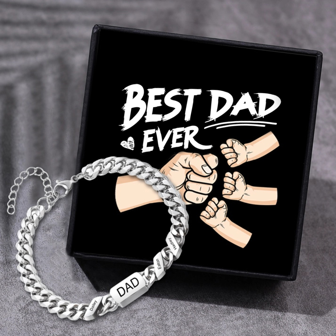 Personalised Cuban Chain Bracelet, Custom Text & 3 Names Engraved Gift for Men | Jessemade