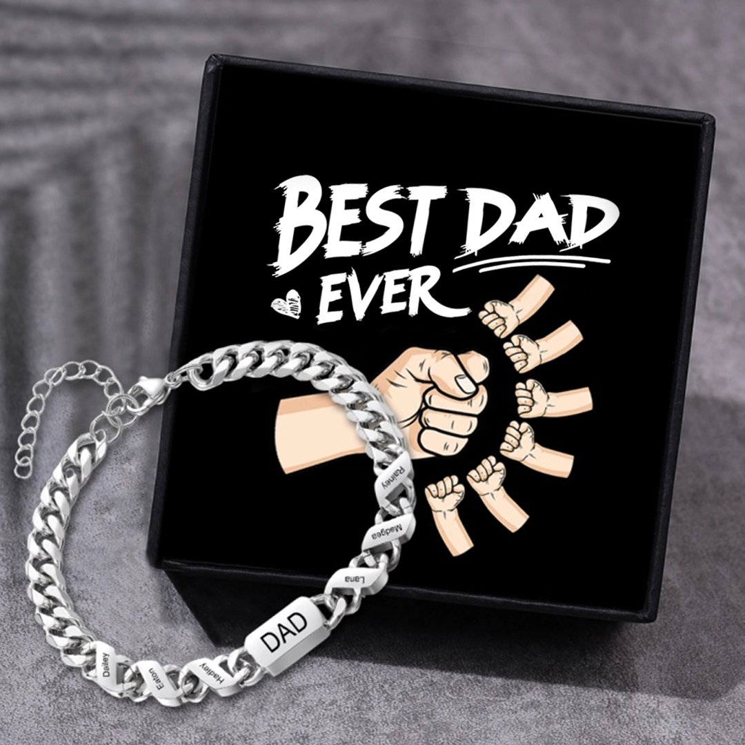 Personalised Cuban Chain Bracelet, Custom Text & 6 Names Engraved Gift for Men | Jessemade