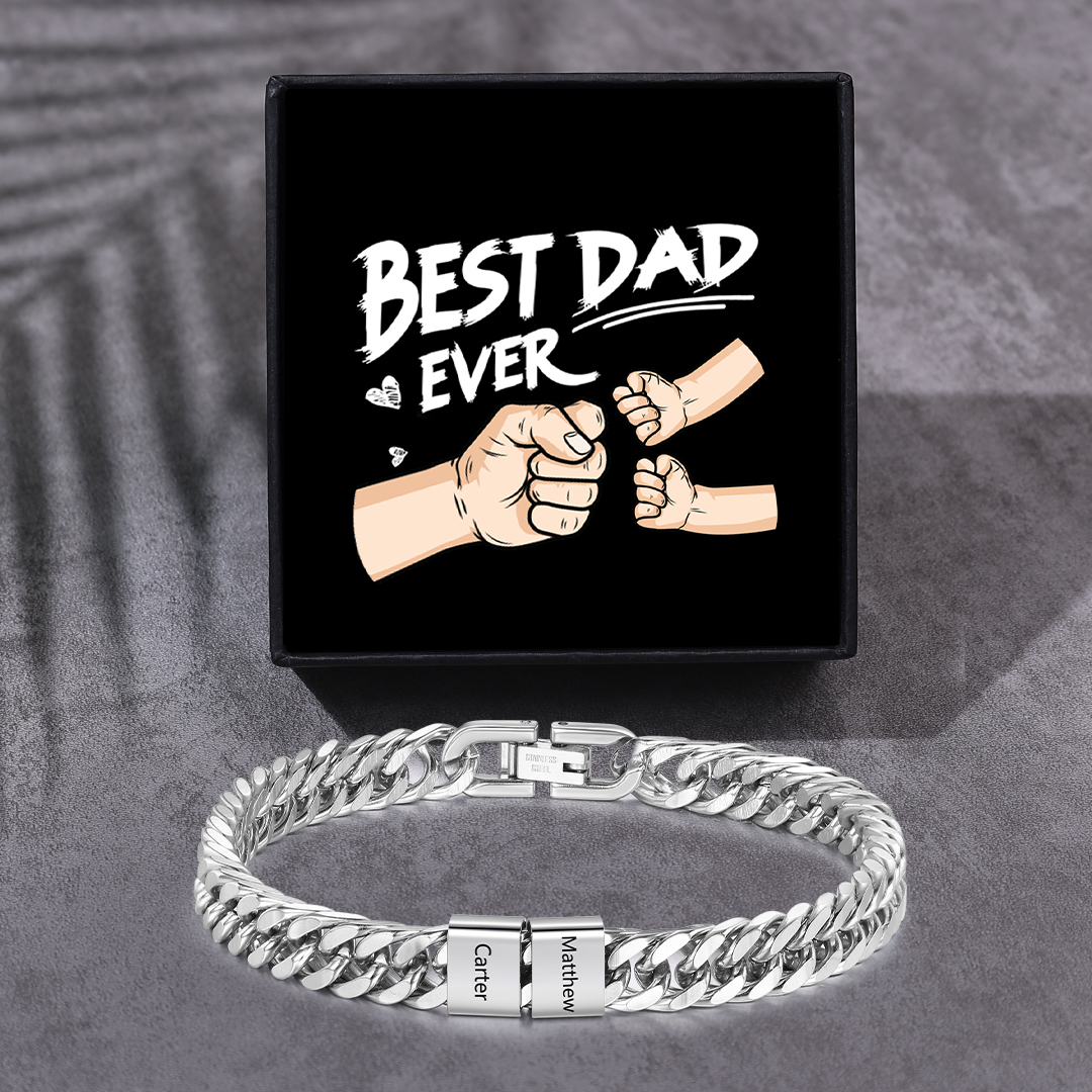 Custom Engraved 2 Names Cuban Link Mens Bracelet - Personalised Father's Day Gift for Dad/Grandpa | Jessemade