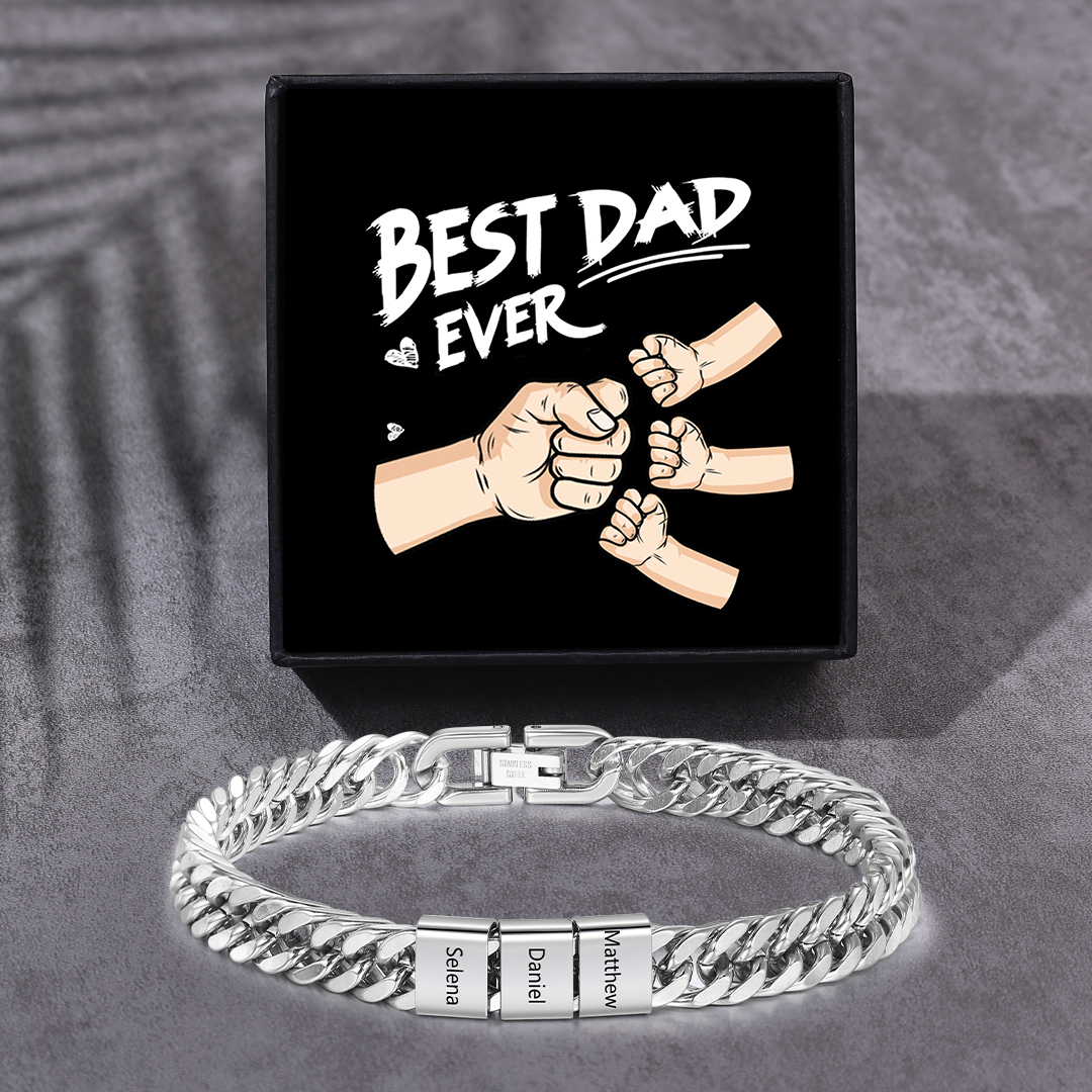 Custom Engraved 3 Names Cuban Link Mens Bracelet - Personalised Father's Day Gift for Dad/Grandpa | Jessemade
