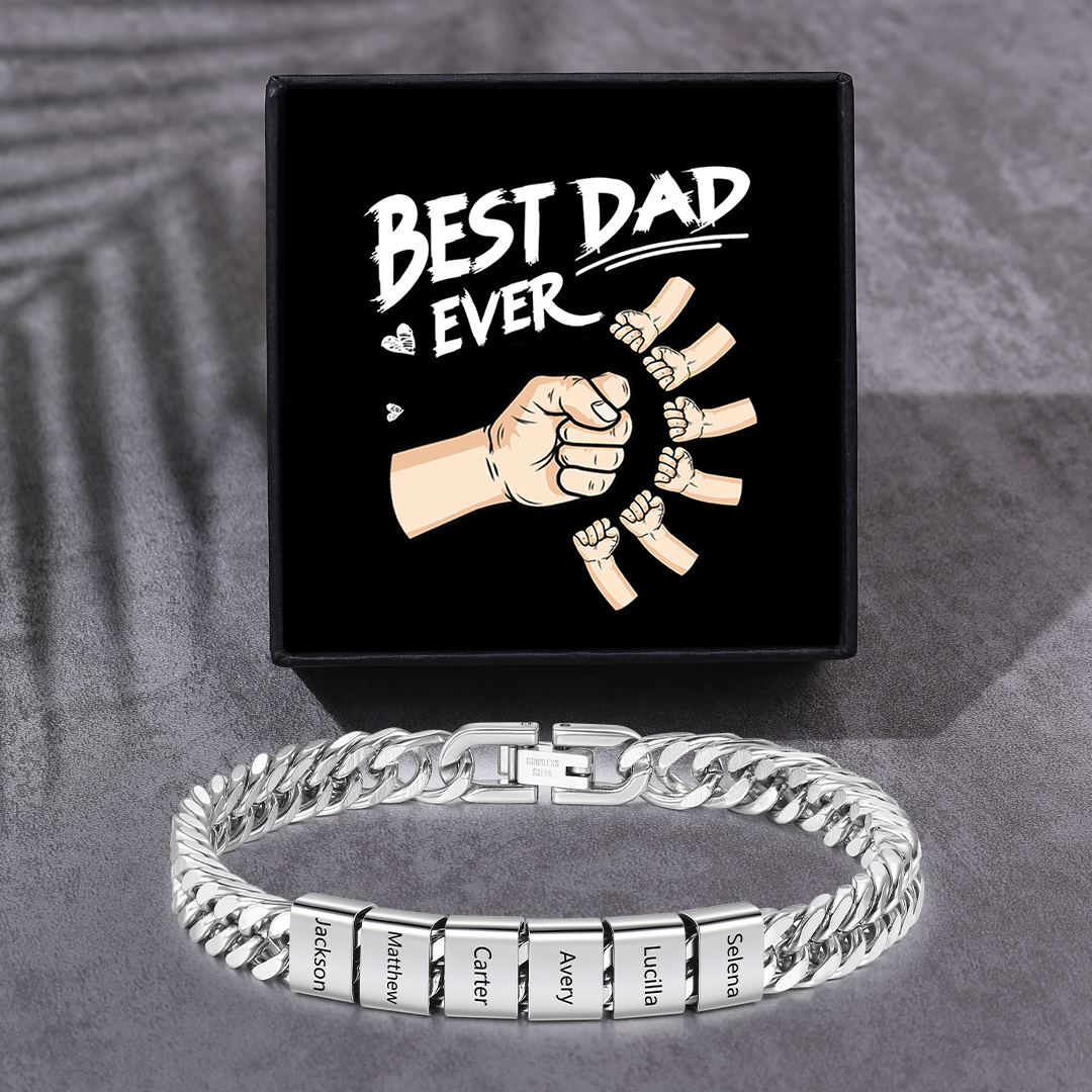 Custom Engraved 6 Names Cuban Link Mens Bracelet - Personalised Father's Day Gift for Dad/Grandpa | Jessemade