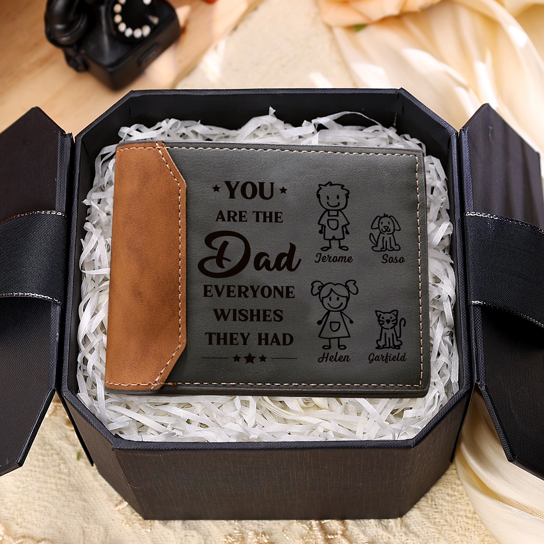 4 Names Personalised Gift Wallet for Men – Father’s Day Gift with Kids’ Name and Photo | Jessemade