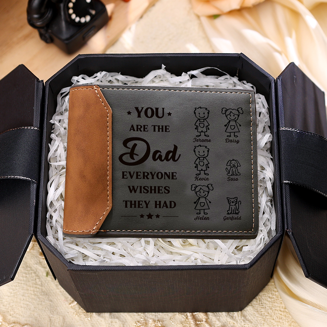 6 Names Personalised Gift Wallet for Men – Father’s Day Gift with Kids’ Name and Photo | Jessemade