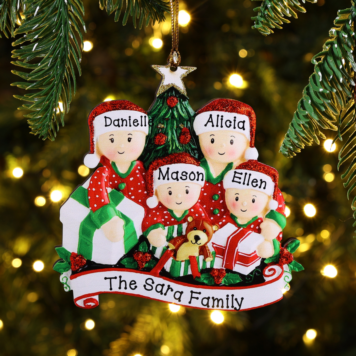 6 Names-Personalized Family Wooden Christmas Ornament-Custom 6 Names Hanging Ornament Gifts For Family