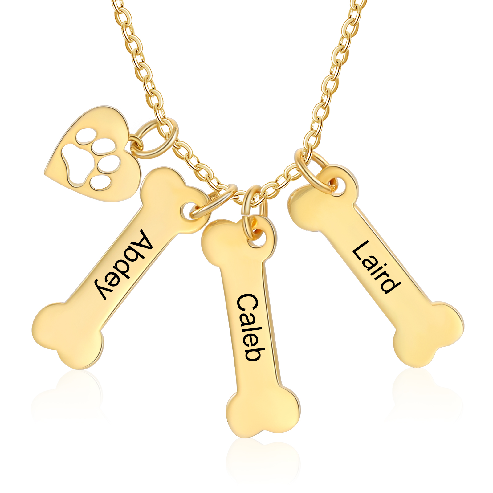 3 Names - Personalised Heart and Bones Charm Pendant Necklace, Custom Name Gift for Her