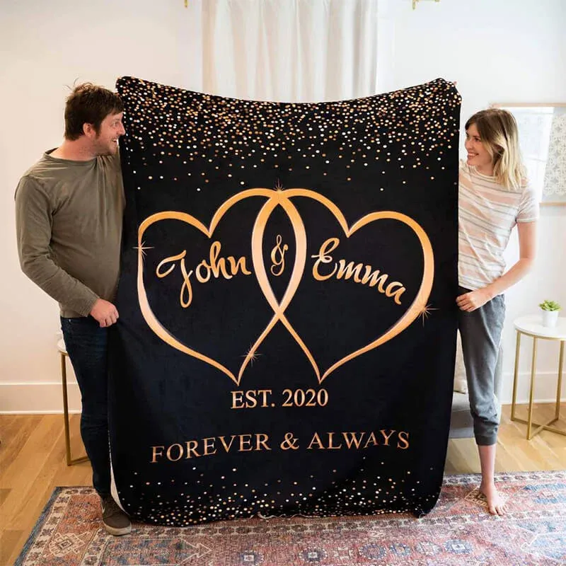 Couple Personalised Soft Throw Blankets With Custom Names and Date - Valentine's Day Gifts for Him Her
