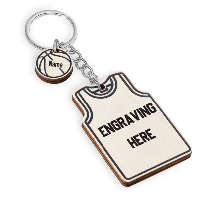Personalised Text and 1 Name Wooden Basketball Keyring