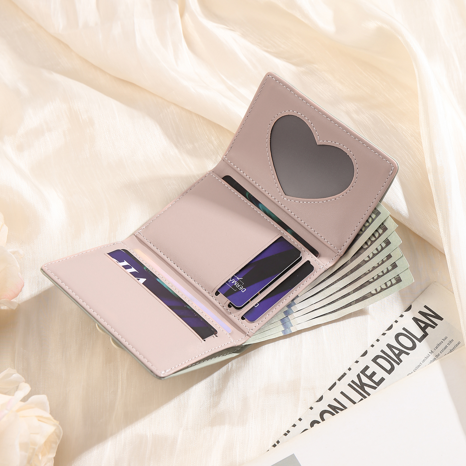 Custom Purse-Women's Personalised Photo PU Leather Flower Wallet Coin Purse Four Colors Available Gift for Her