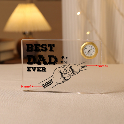 2 Names - Personalised Fist Bump Pattern Custom Name Acrylic Rectangular Clock Ornament Father's Day Gift