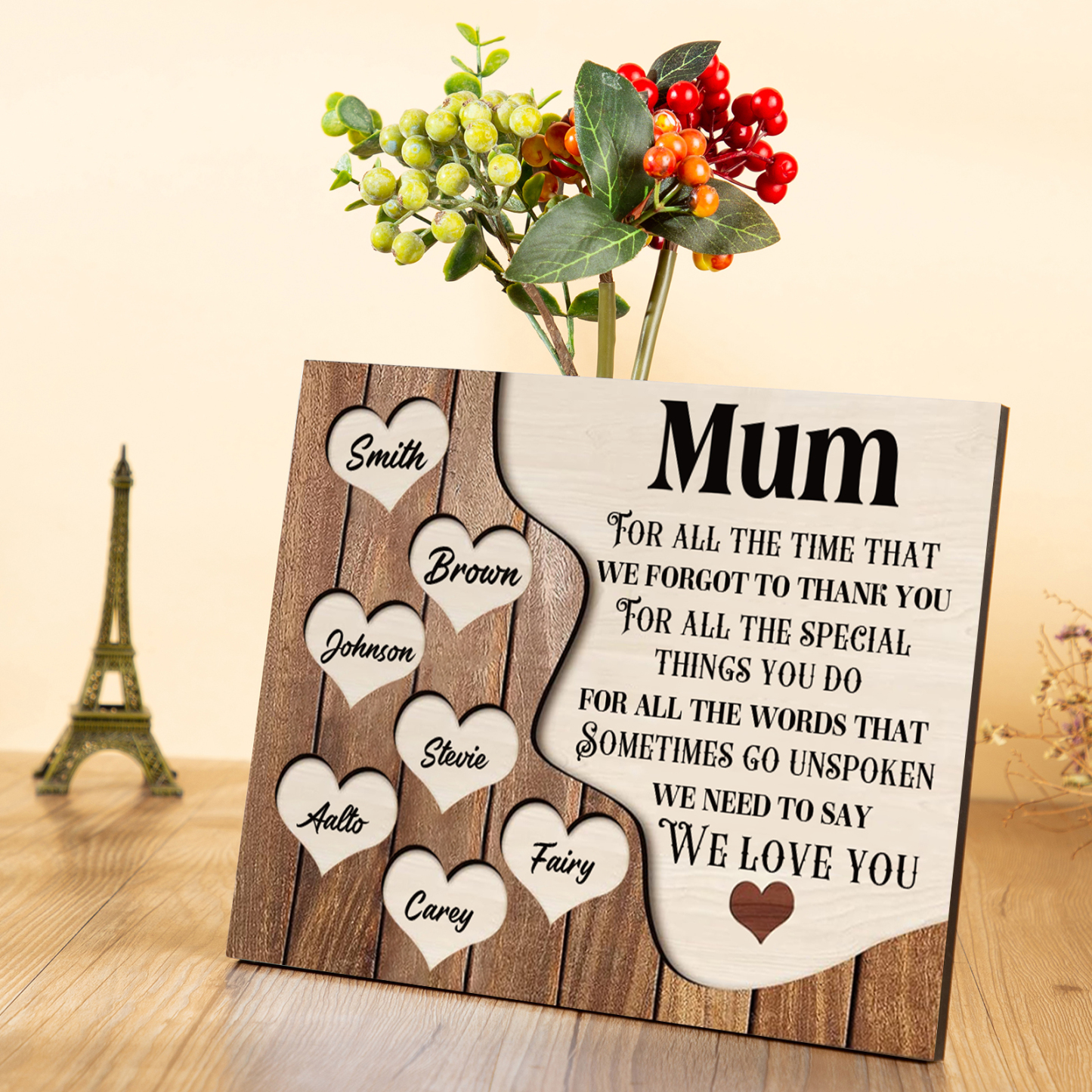 7 Names-Personalised Mum Wooden Frame Custom Names Home Decoration  - Mother's Day Gifts for Mum