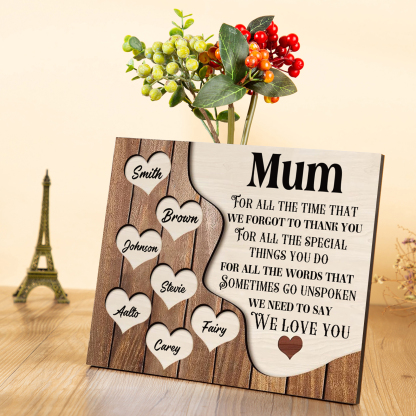 7 Names-Personalised Mum Wooden Frame Custom Names Home Decoration  - Mother's Day Gifts for Mum