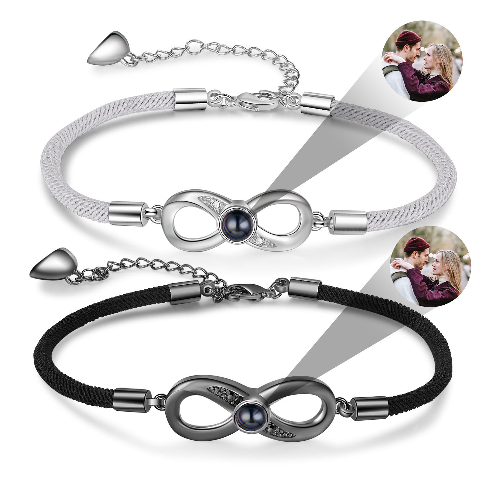 Personalised Magnetic Projection Bracelet Set with Rose Box-Custom Photo Infinity Couple Bracelet Creative Gift for Her/Him