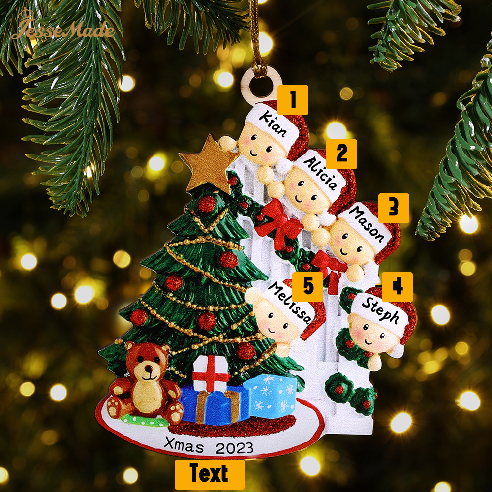 Personalised Peeking Family Christmas Hanging Ornament 2-9 Names