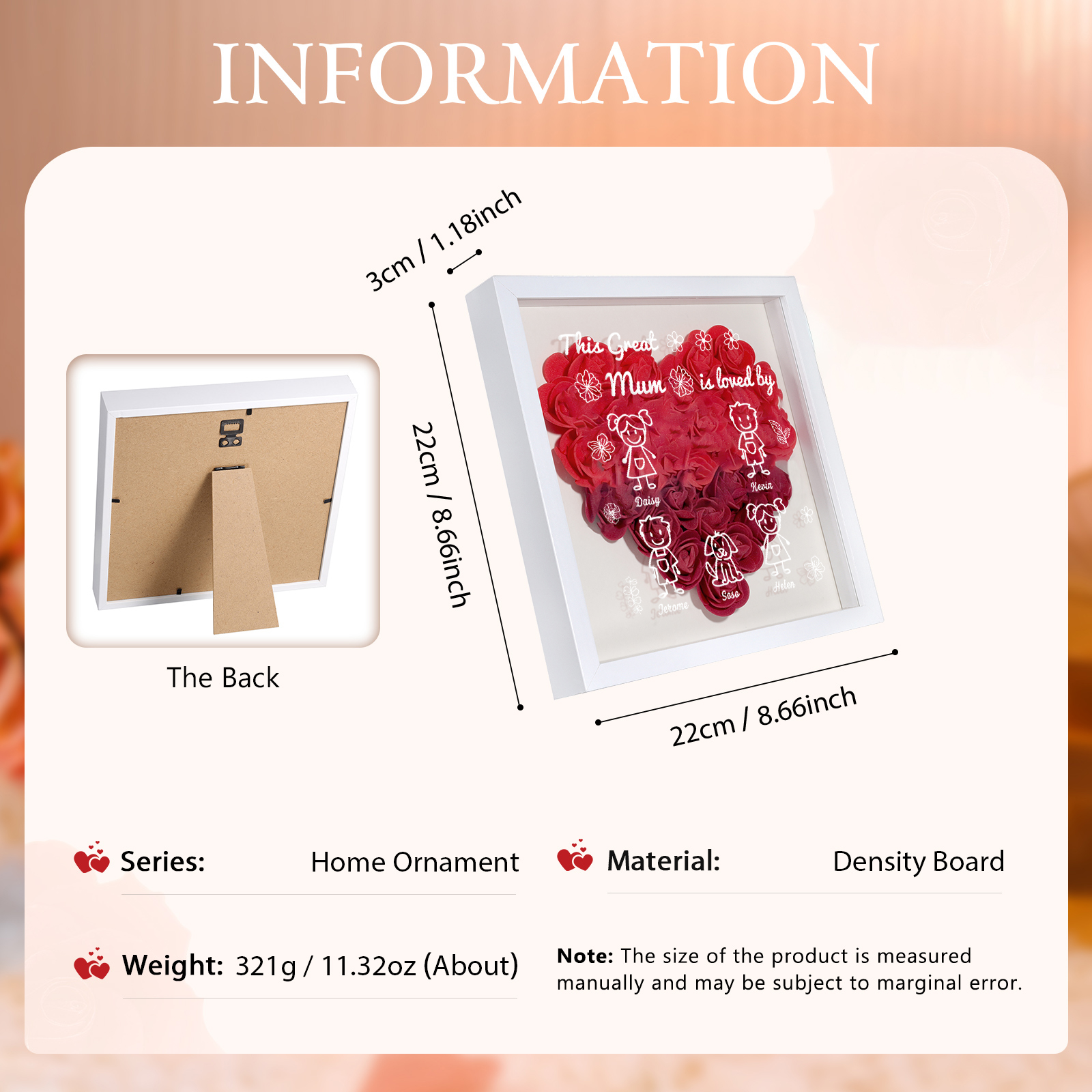 Personalised 3D Floral Shadow Box – Custom 5 Kids&Pets Names –This Great Mum Is Loved By- Gift for Mum, Nan & Loved Ones| Jessemade