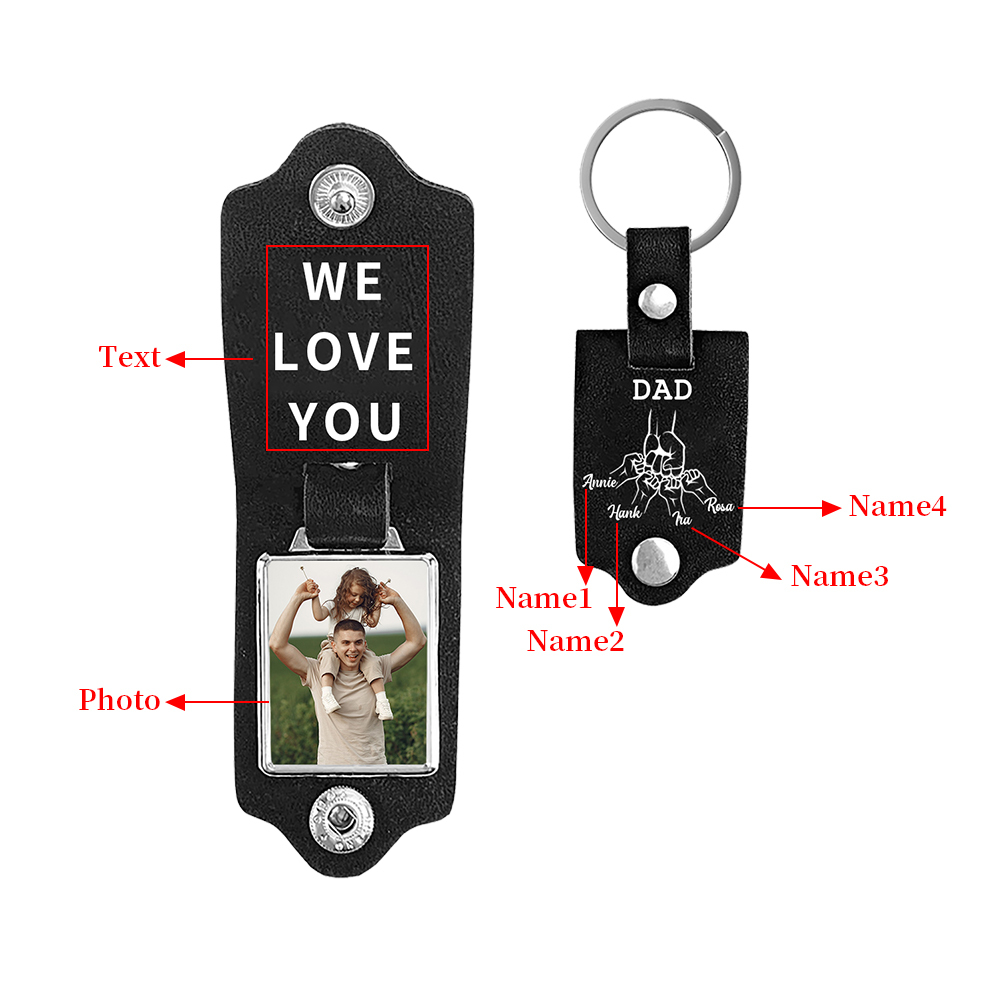 4 Names - Personalised Custom Photo Text Keyring Gift Custom Name for Dad