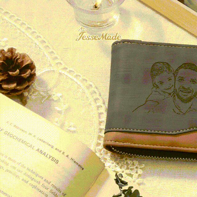 Personalised Name Leather Men's Wallet With Card Slot Engraved Letter And Photo Gift For Father's Day