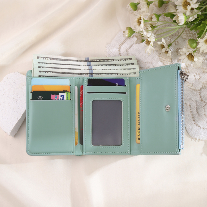 Custom Purse-Personalised Photo Quality Leather Folding Zip Wallet Custom Text Wallet Gift for Her