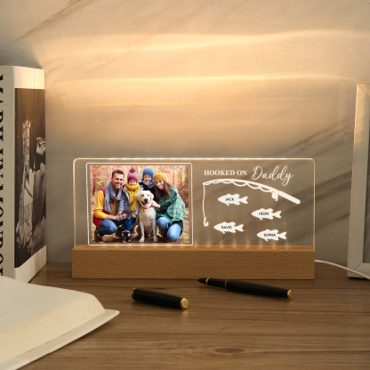 4 Names - Personalised Photo Fishing Pattern Desk Lamp Father's Day Gift For Dad