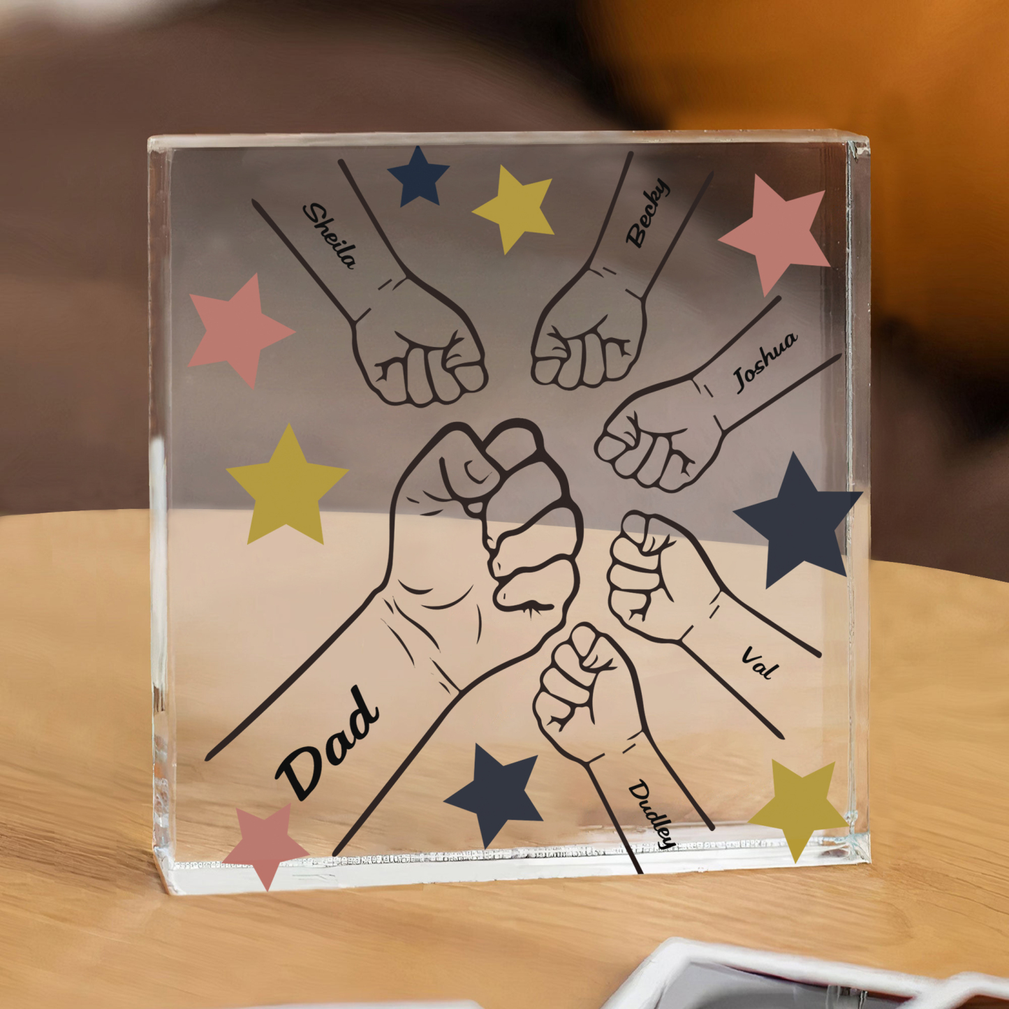 6 Names - Personalised Fist Bump Family Acrylic Keepsake Customized Name Acrylic Home Decor Gift for Dad
